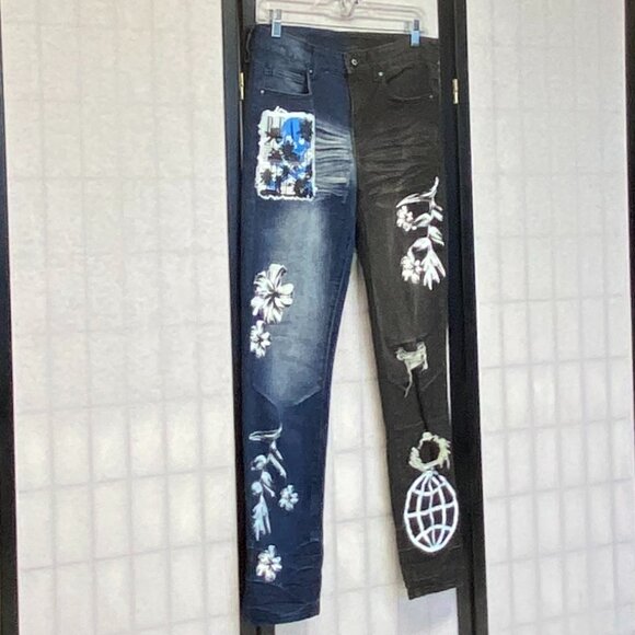 Rue 21 Prem Midrise Distress Two Color Screen Print Graffiti Skinny Denim Jeans - Picture 3 of 14